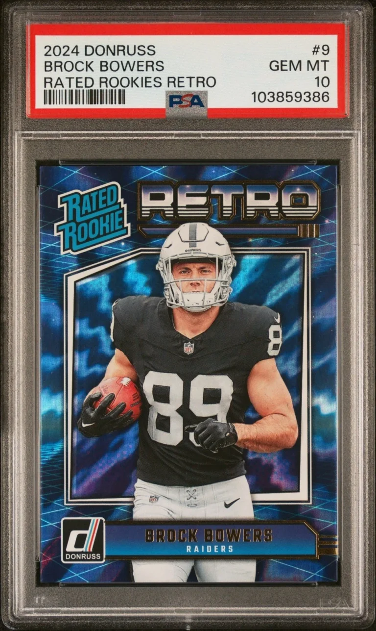Graded 2024 Donruss Brock Bowers #9 Rated Rookie Retro Football Card PSA 10