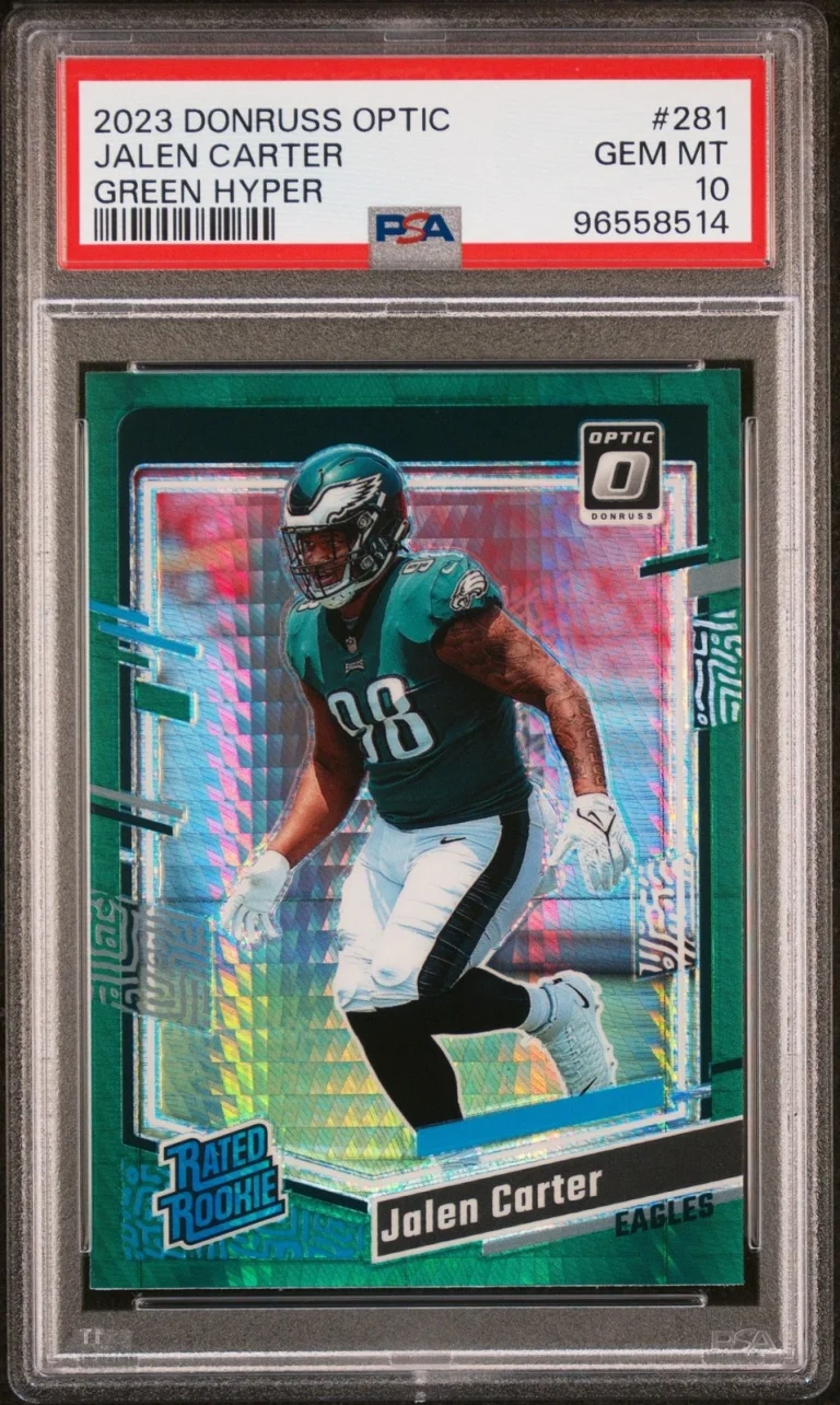 Graded 2023 Donruss Optic Jalen Carter #281 Green Hyper RC Card PSA 10