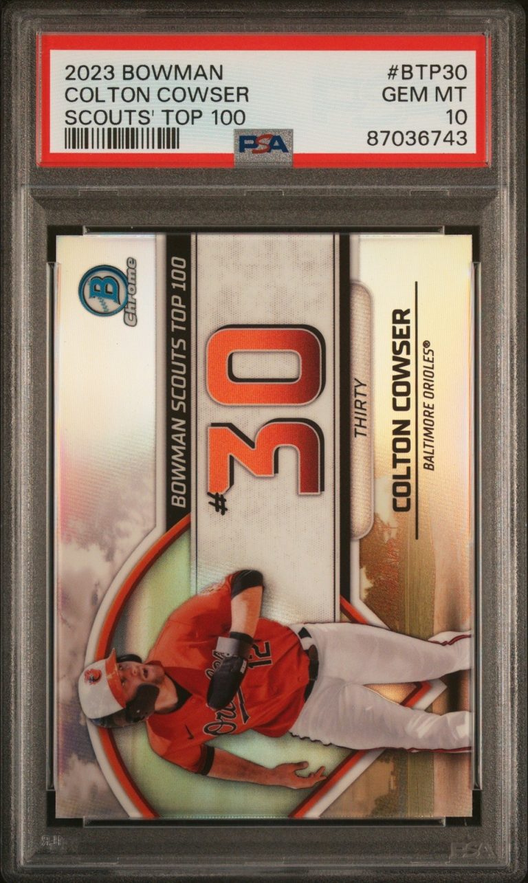 Graded 2023 Bowman Colton Cowser #BTP30 Scouts Top 100 RC Card PSA 10