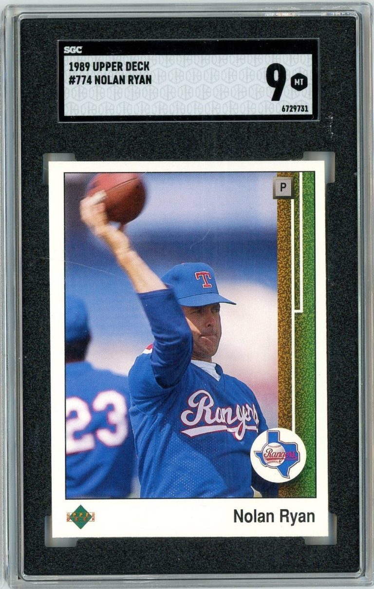 Graded 1989 Upper Deck Nolan Ryan Throwing #774 Baseball Card SGC 9