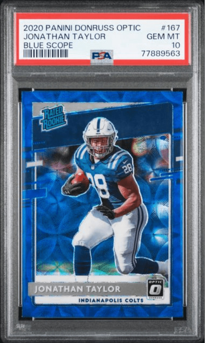 Graded 2020 Donruss Optic Jonathan Taylor 167 Blue Scope Rookie Card PSA 10