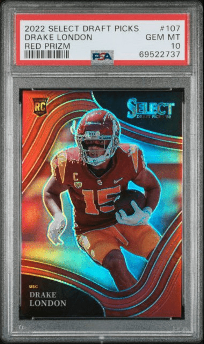Graded 2022 Select DP Drake London #107 Red Prizm /149 RC Card PSA 10