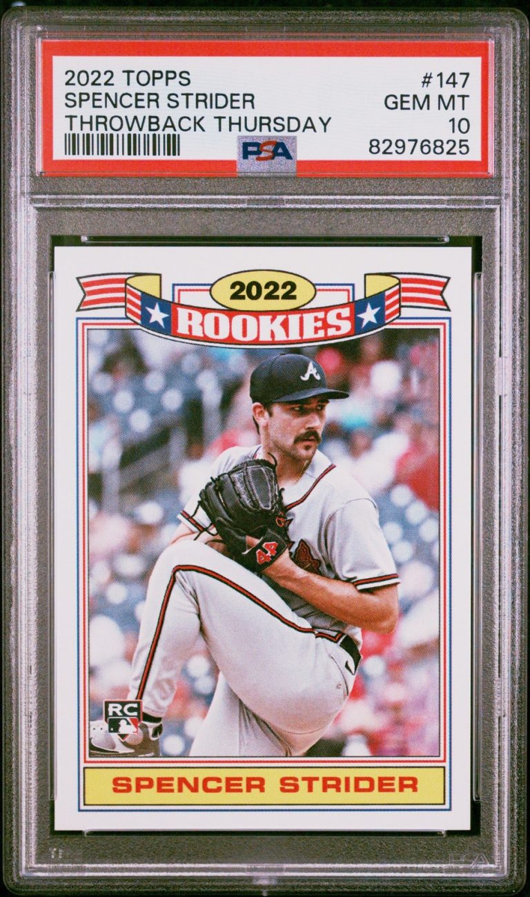 Graded 2022 Topps Spencer Strider #147 Throwback Thurs RC Card PSA 10