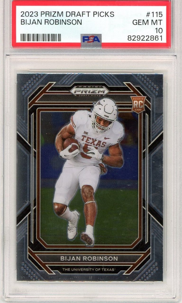Graded 2023 Panini Prizm Draft Picks Bijan Robinson #115 RC Card PSA 10