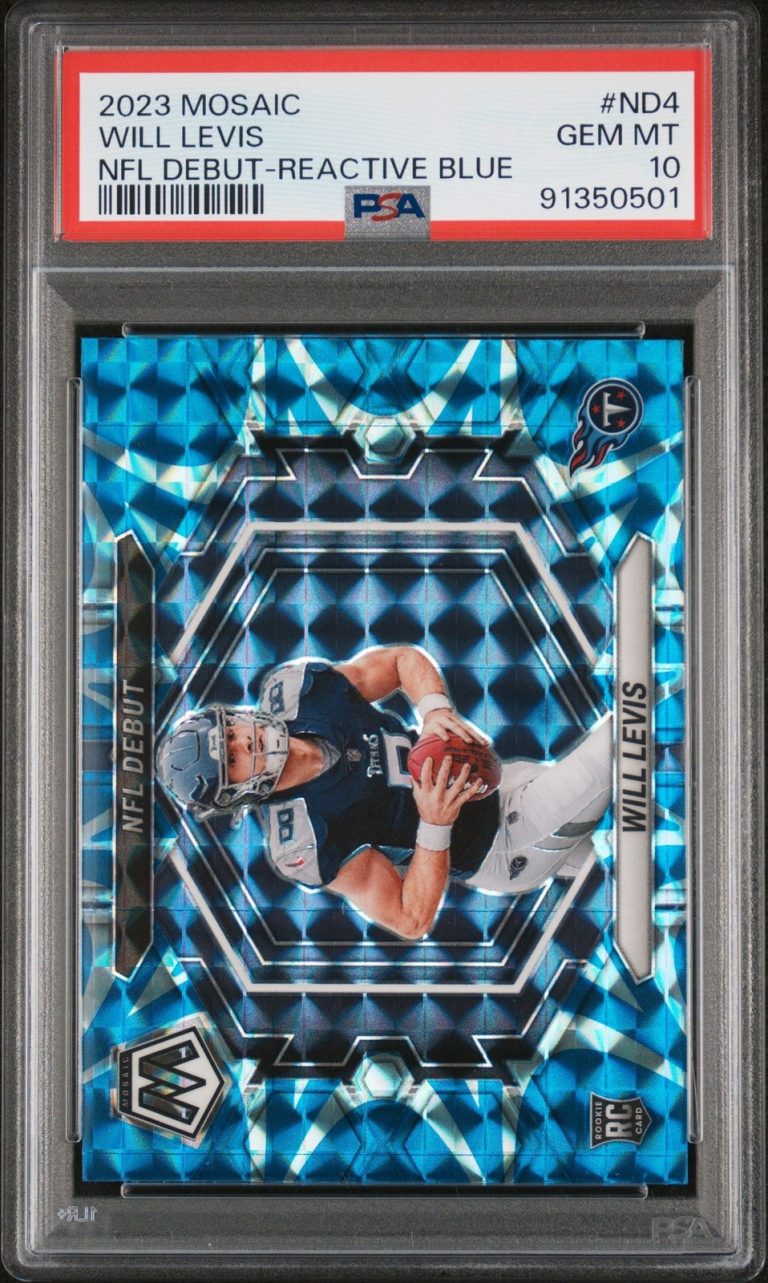 Graded 2023 Mosaic Will Levis #ND4 Debut Reactive Blue RC Card PSA 10