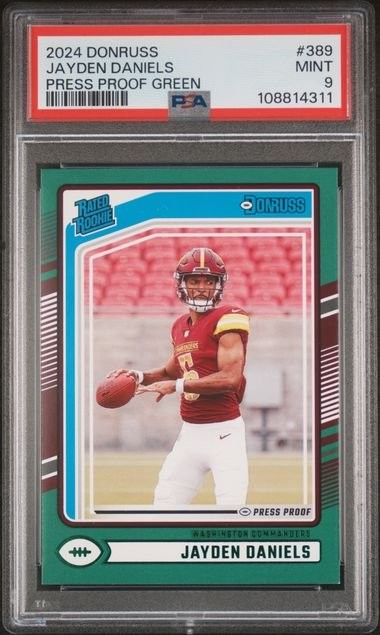 Graded 2024 Donruss Press Proof Green Jayden Daniels #389 Rookie Card PSA 9