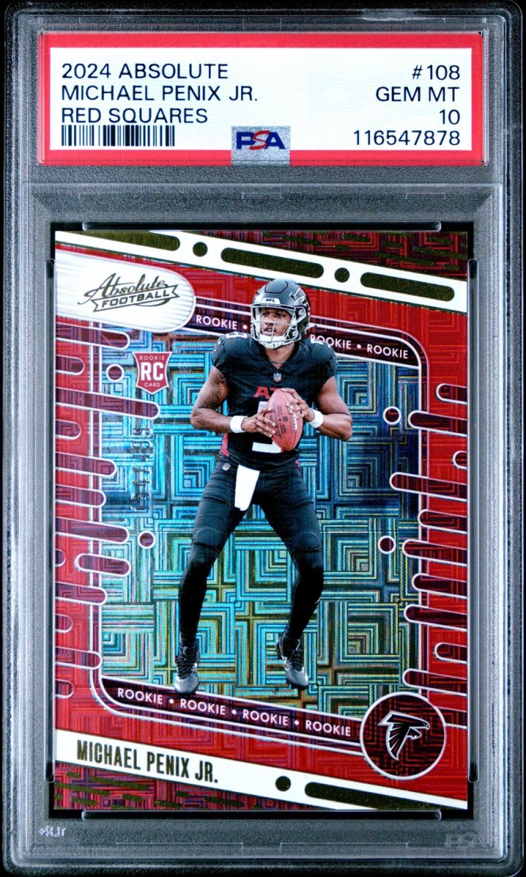 Graded 2024 Absolute Michael Penix Jr #108 Red Squares RC Card PSA 10