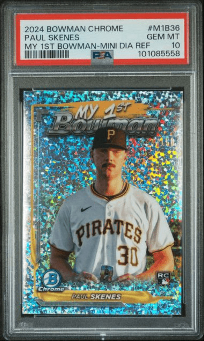 Graded 2024 Bowman Chrome Paul Skenes M1B36 1st Mini Diamond RC Card PSA 10