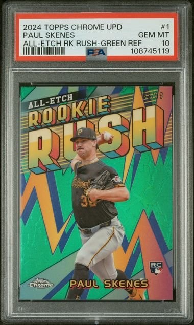 Graded 2024 Topps Chrome Paul Skenes #1 /99 All Etch RR Green REF PSA 10