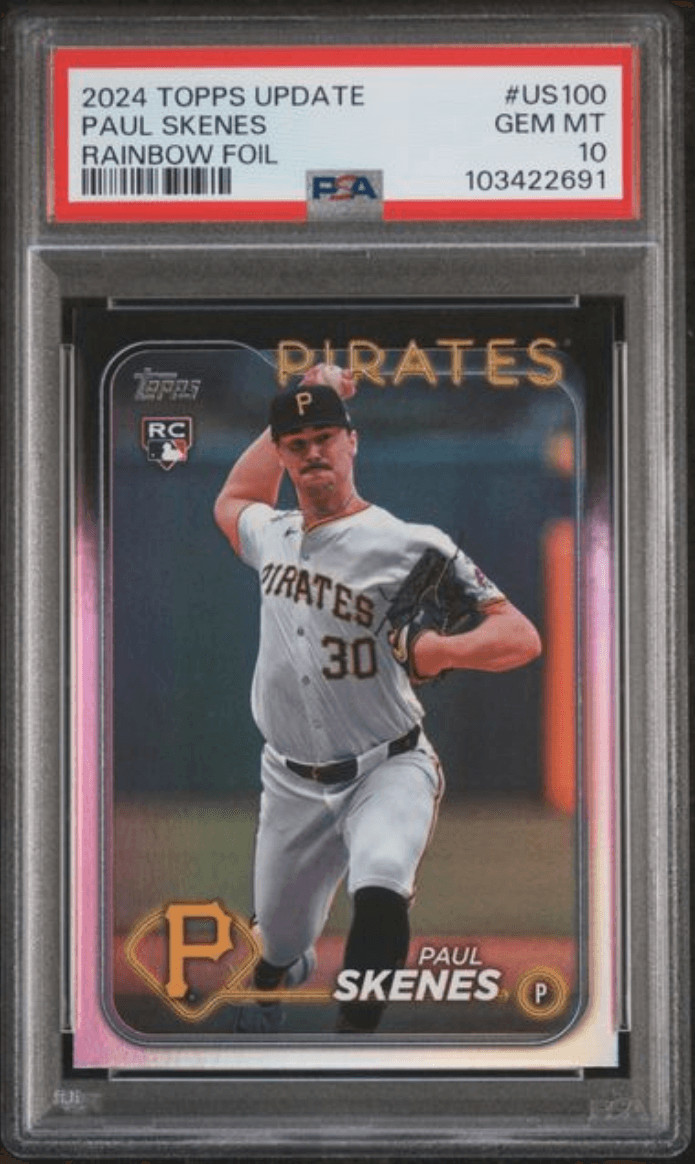 Graded 2024 Topps Update Paul Skenes #US100 Rainbow Foil RC Card PSA 10