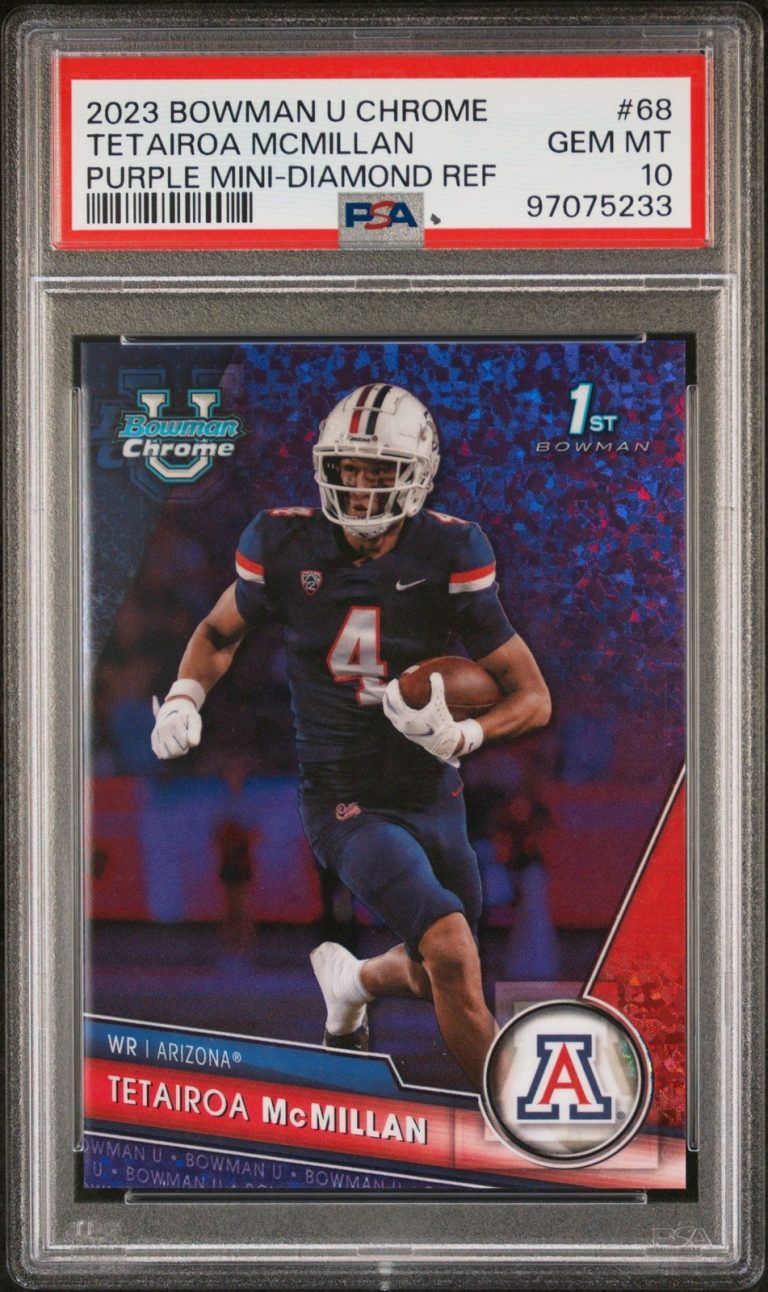 Graded 2023 BWM U Chrome Tetairoa McMillan #68 Purple /399 Card PSA 10