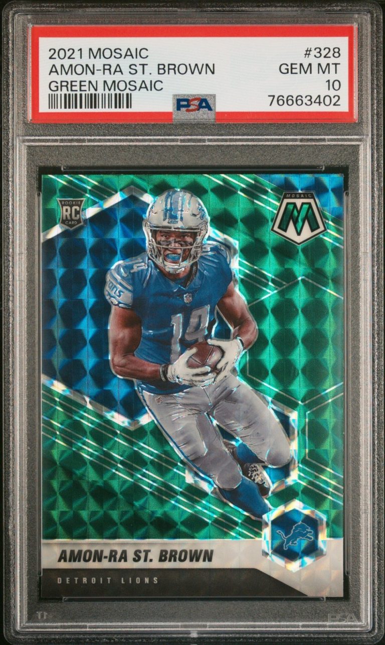 Graded 2021 Mosaic Amon-Ra St. Brown #328 Green Mosaic RC Card PSA 10