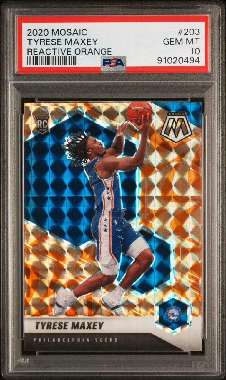 Graded 2020 Mosaic Tyrese Maxey #203 Reactive Orange RC Card PSA 10