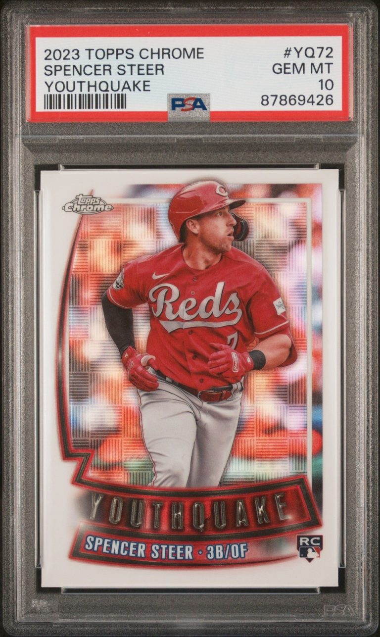 Graded 2023 Topps Chrome Spencer Steer #YQ72 Youthquake RC Card PSA 10