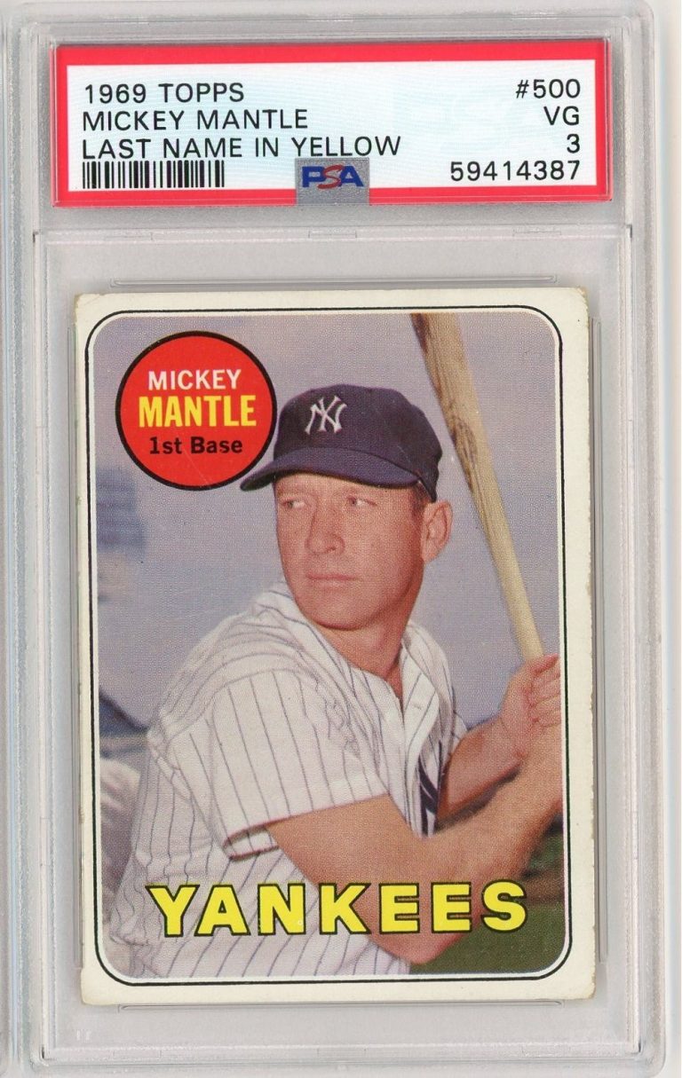 Graded 1969 Topps Mickey Mantle #500 Last Name in Yellow Card PSA 3