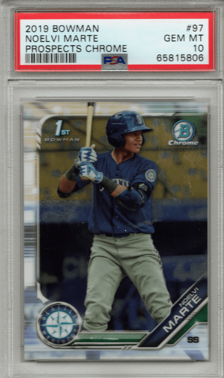 Graded 2019 Bowman Noelvi Marte #97 Prospects Chrome Rookie Card PSA 10