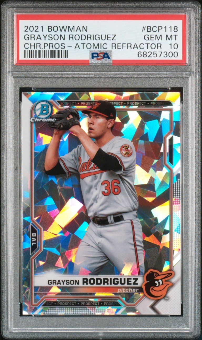 Graded 2021 BWM Grayson Rodriguez #BCP118 Chr Pro ATO-REF Card PSA 10