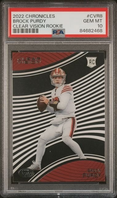 Graded 2022 Chronicles Brock Purdy #CVR8 Clear Vision RC Card PSA 10