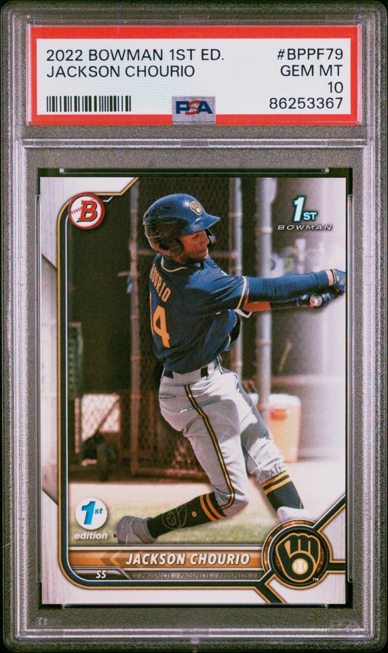 Graded 2022 Bowman 1st Edition Jackson Chourio #BPPF79 RC Card PSA 10
