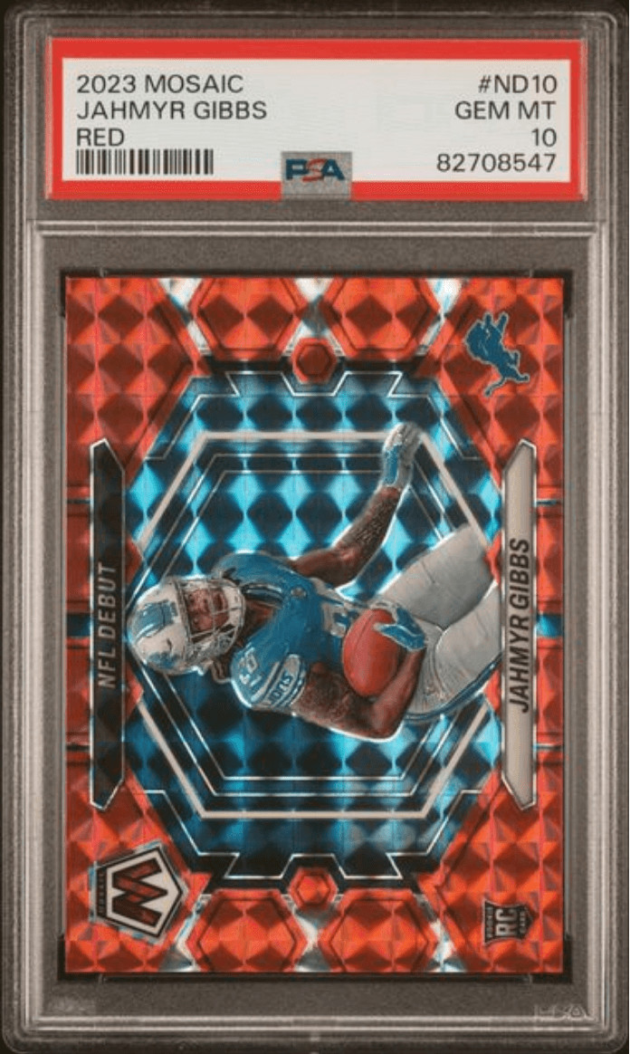 Graded 2023 Mosaic Jahmyr Gibbs #ND10 Red Rookie RC Card PSA 10 Mint