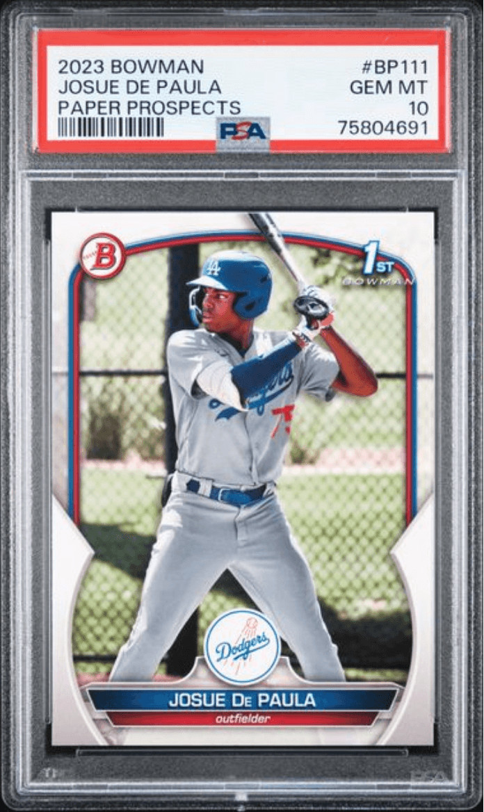 Graded 2023 Bowman Josue De Paula BP111 Paper Prospects RC Card PSA 10