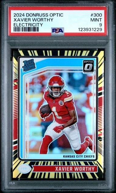 Graded 2024 Donruss Optic Xavier Worthy #300 Electricity /75 RC Card PSA 9