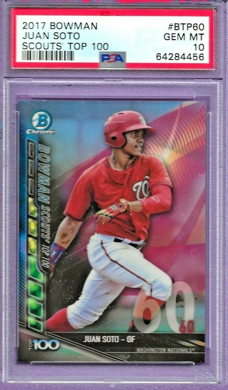 Graded 2017 Topps Bowman Juan Soto #BTP60 Scouts Top 100 RC Card PSA 10