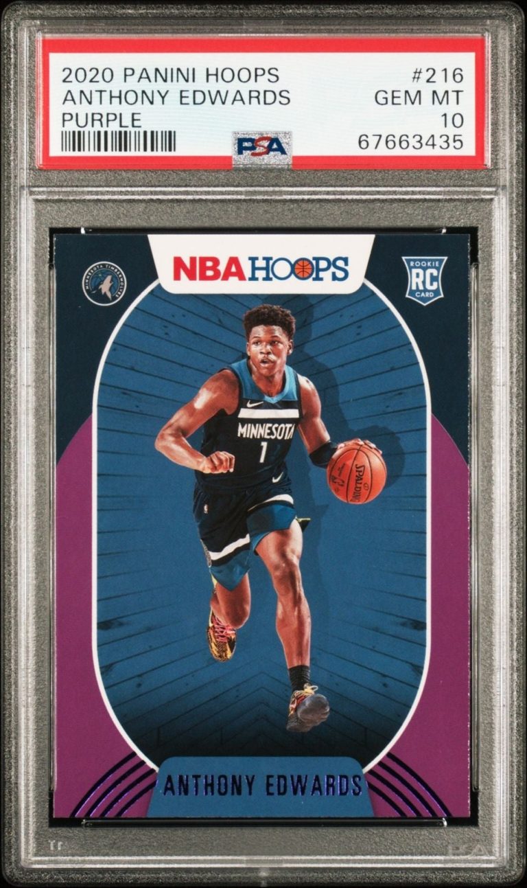 Graded 2020 Panini Hoops Anthony Edwards #216 Purple RC Card PSA 10