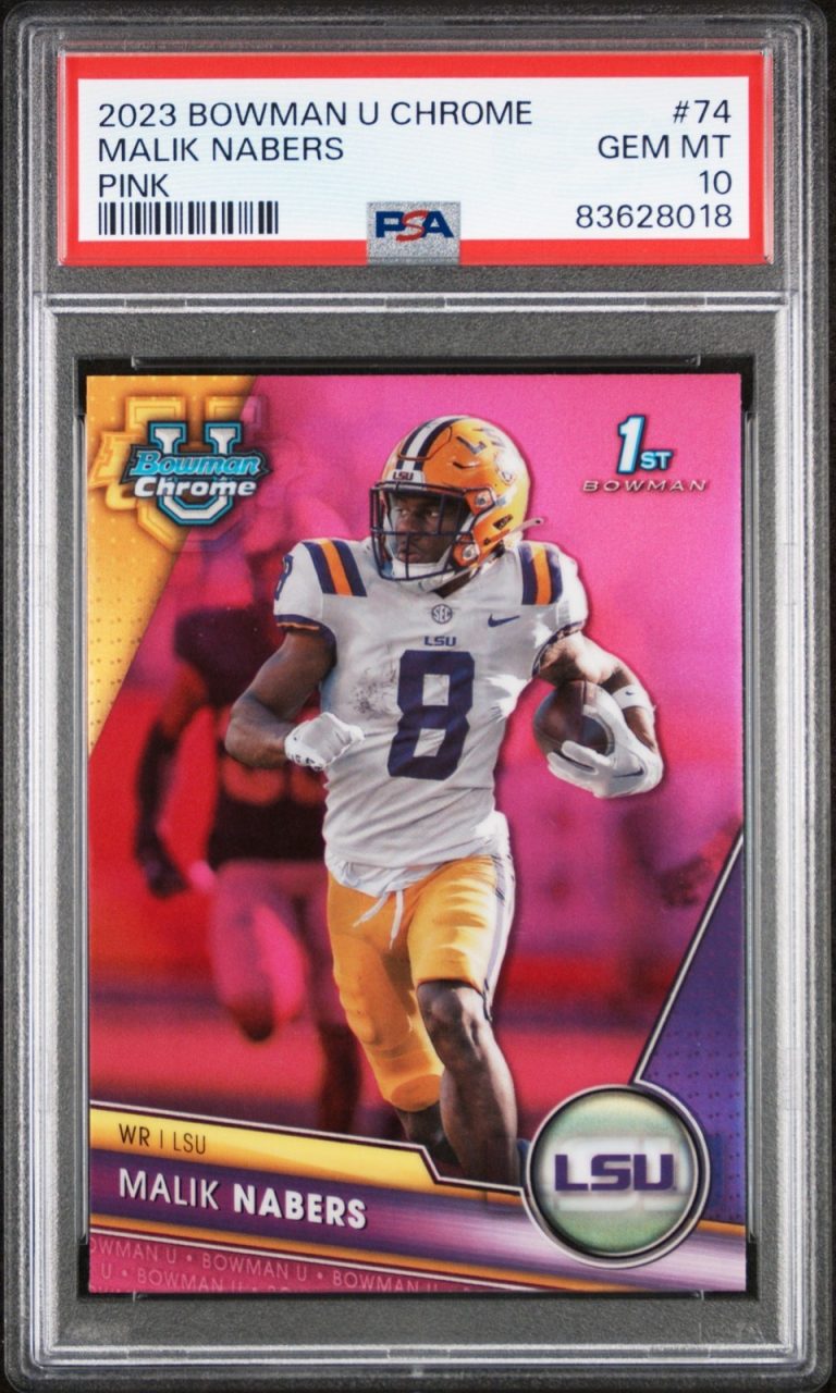 Graded 2023 Topps Bowman U Chrome Malik Nabers #74 Pink RC Card PSA 10