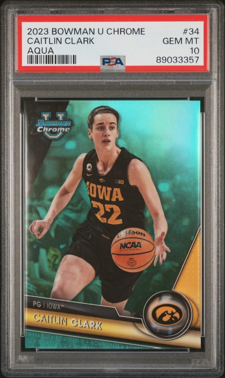 Graded 2023 Bowman U Chrome Caitlin Clark #34 Aqua #/299 Card PSA 10