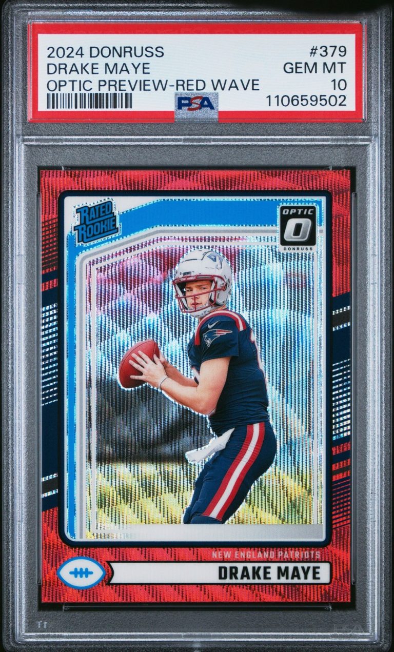 Graded 2024 Panini Donruss Drake Maye #379 Optic Red Wave Card PSA 10