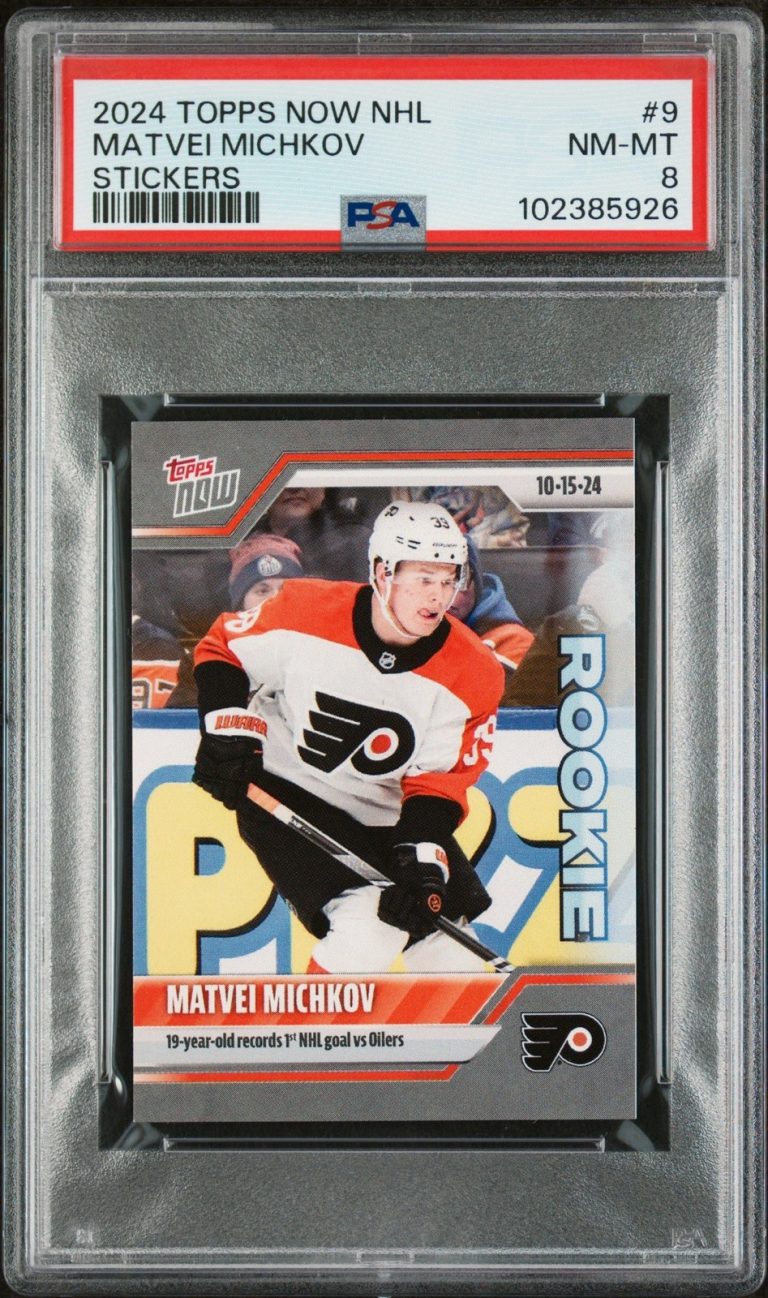 Graded 2024 Topps Now NHL Matvei Michkov #9 Stickers Rookie RC Card PSA 8