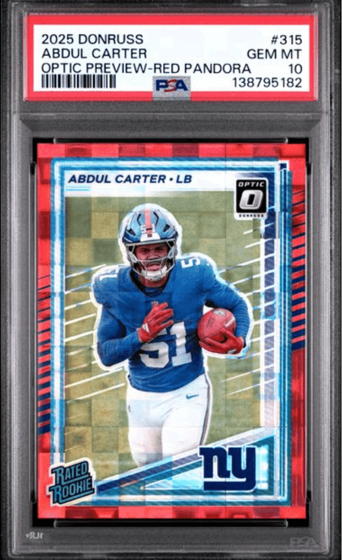 Graded 2025 Donruss Abdul Carter 315 Optic Red Pandora RC Card PSA 10