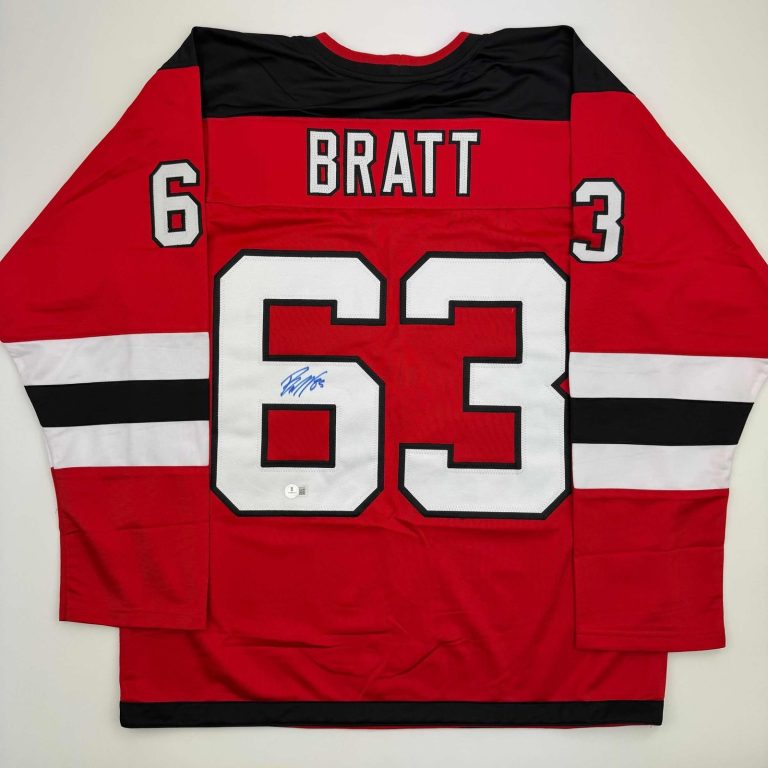 Autographed/Signed Jesper Bratt New Jersey Red Jersey Beckett BAS COA