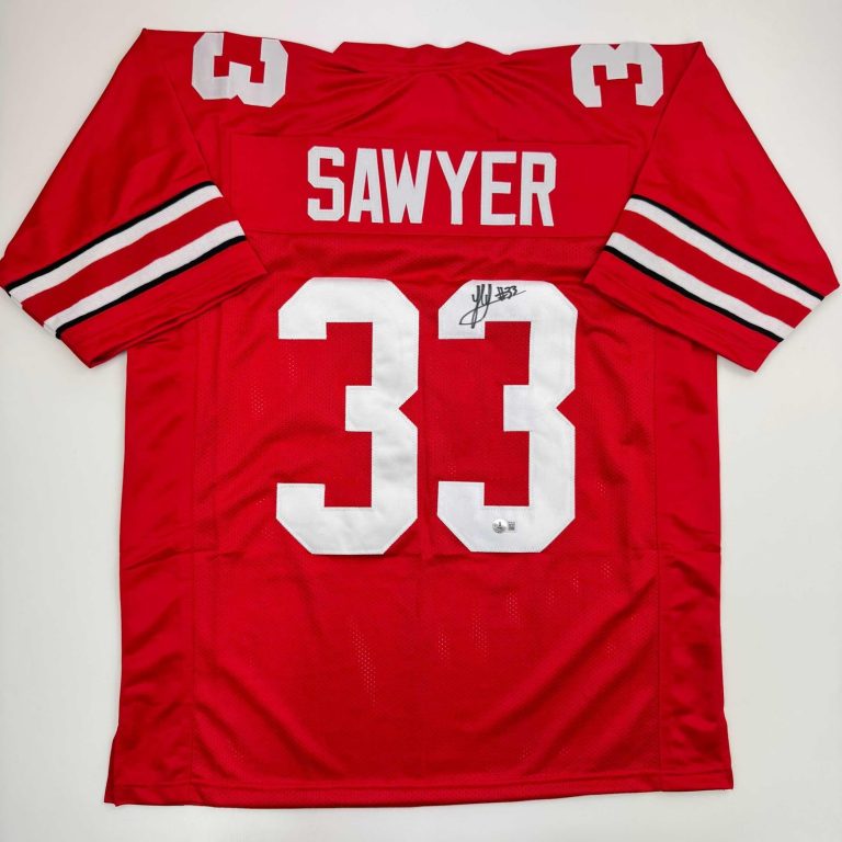 Autographed/Signed Jack Sawyer Ohio State Red Jersey Beckett BAS COA
