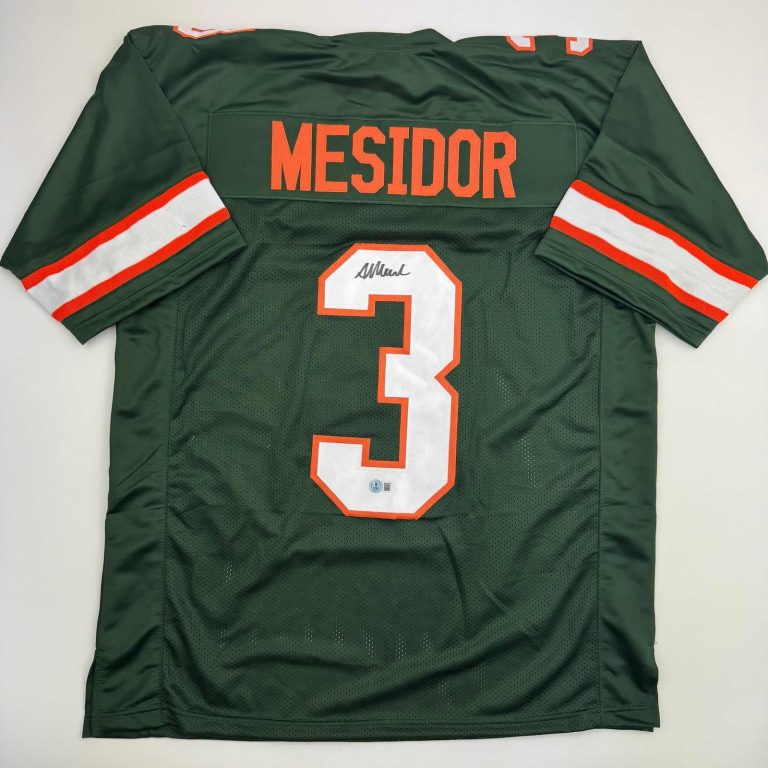 Autographed/Signed Akheem Mesidor Miami Green Jersey Beckett BAS COA