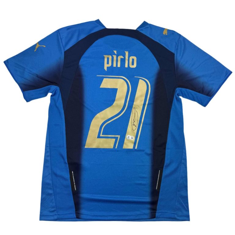 Autographed/Signed Andrea Pirlo Italy Blue Futbol Jersey Beckett BAS COA