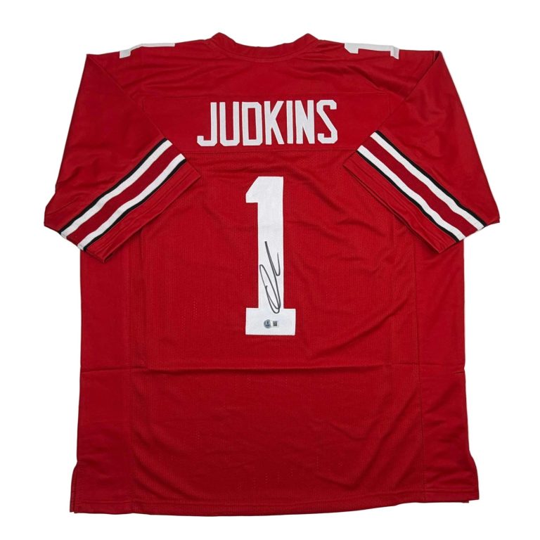 Autographed/Signed Quinshon Judkins Ohio State Red Jersey Beckett COA
