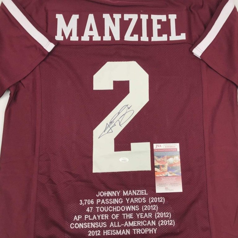 Autographed/Signed Johnny Manziel Texas A&M Maroon Stat Jersey JSA COA
