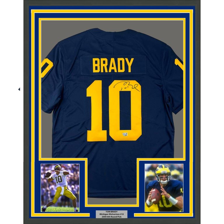 Framed Signed Tom Brady 35x39 Michigan Wolverines Blue Authentic Lim