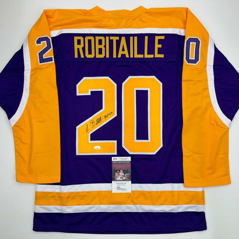 Signed Luc Robitaille HOF 09 Los Angeles LA Purple Jersey JSA COA