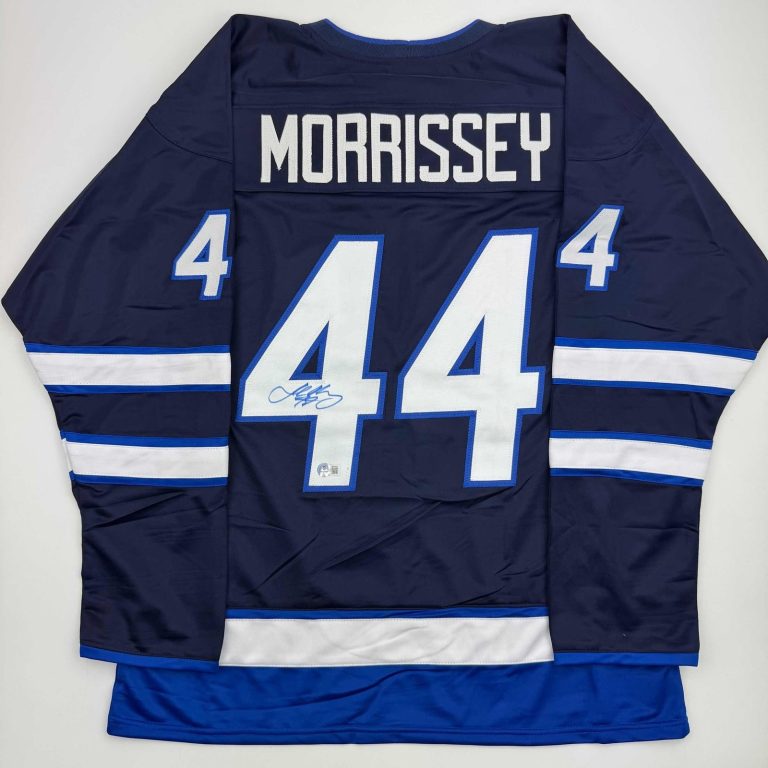 Autographed/Signed Josh Morrissey Winnipeg Blue Jersey Beckett BAS COA