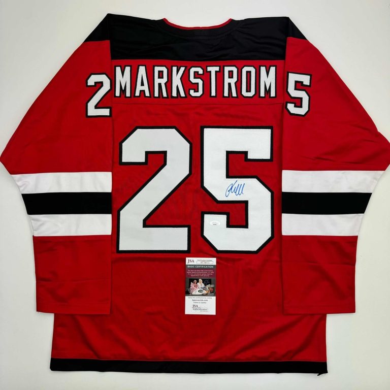 Autographed/Signed Jacob Markstrom New Jersey Red Hockey Jersey JSA COA