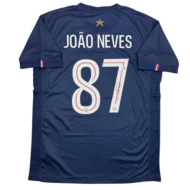 Autographed/Signed Joao Neves PSG Paris Saint Germain Blue Jersey BAS COA