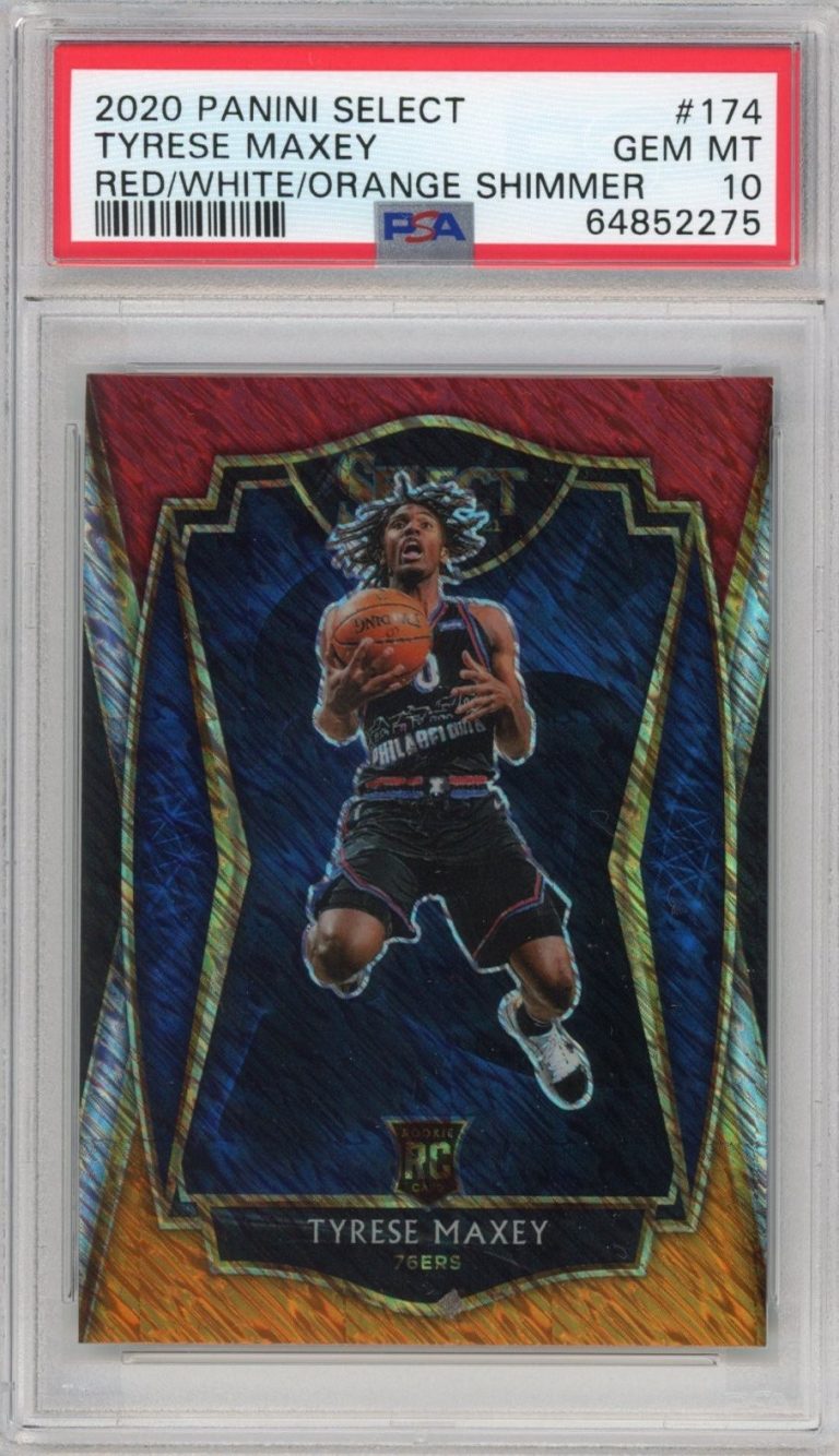 Graded 2020-21 Panini Select Tyrese Maxey #174 RWO Shimmer RC Card PSA 10