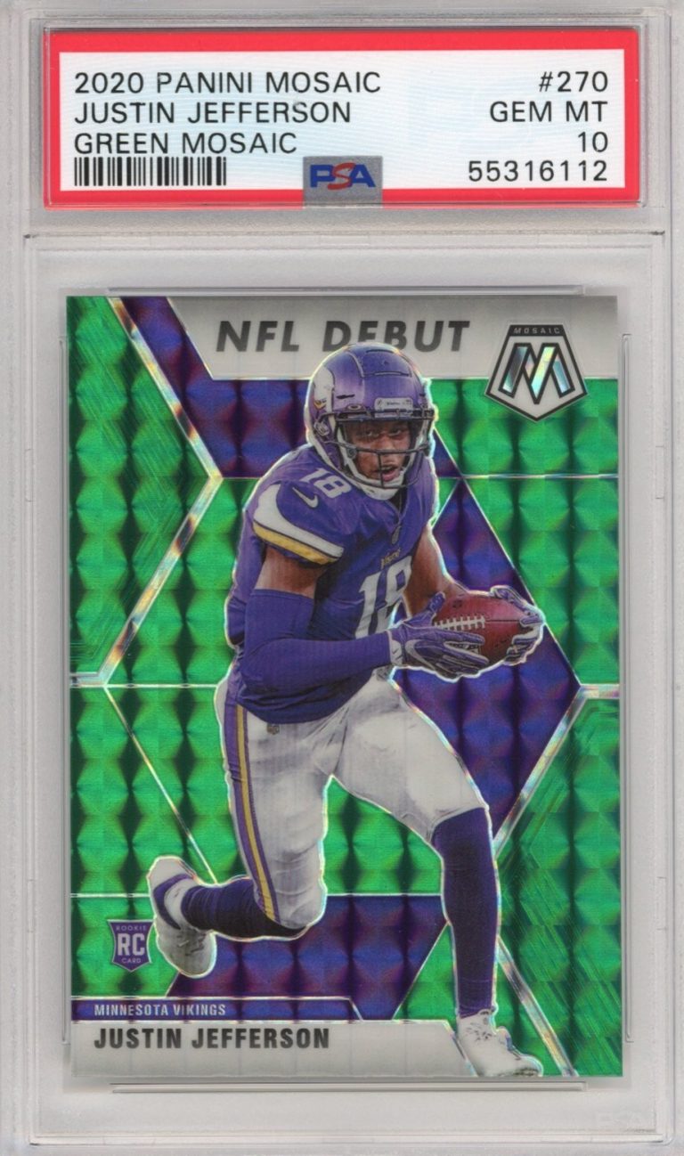 Graded 2020 Panini Mosaic Justin Jefferson #270 Green Rookie RC Card PSA 10