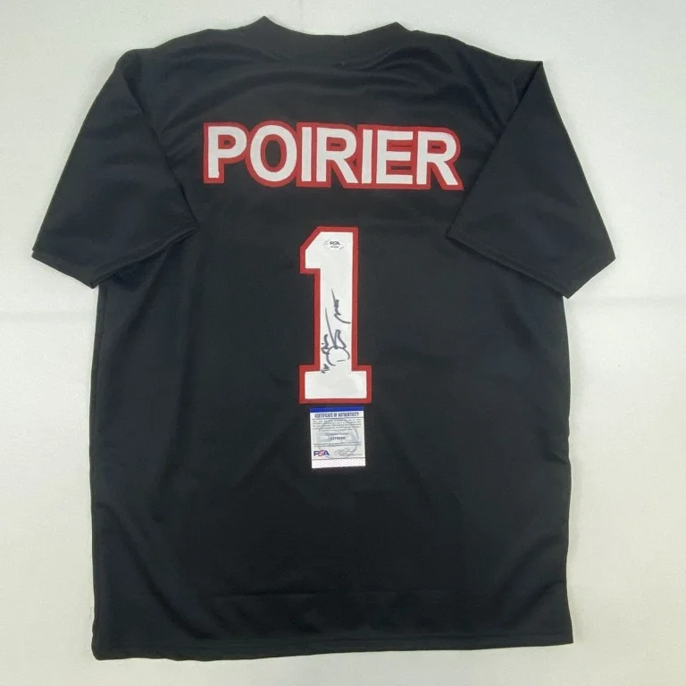 Autographed/Signed DUSTIN POIRIER UFC MMA Black Jersey Shirt PSA COA Auto