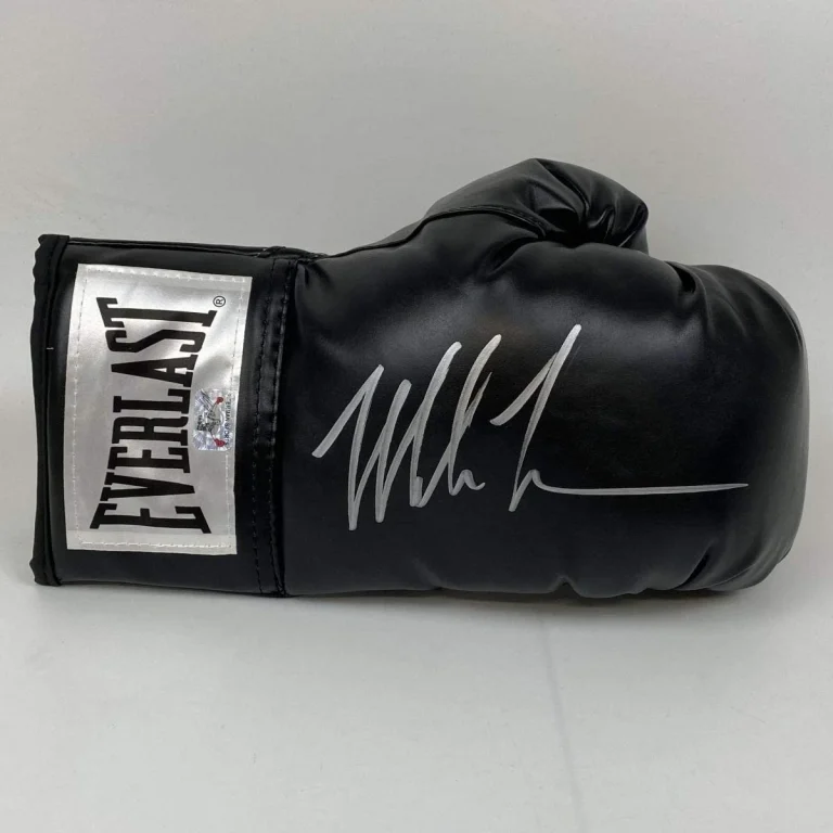 Autographed/Signed Mike Tyson Black Everlast Boxing Glove Athlete Holo COA