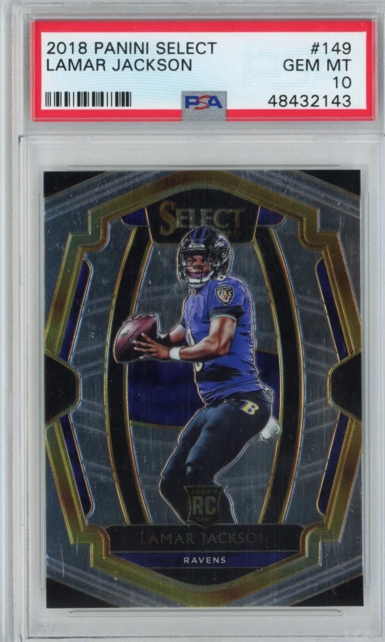 Graded 2018 Panini Select Lamar Jackson #149 Premier Level RC Card PSA 10