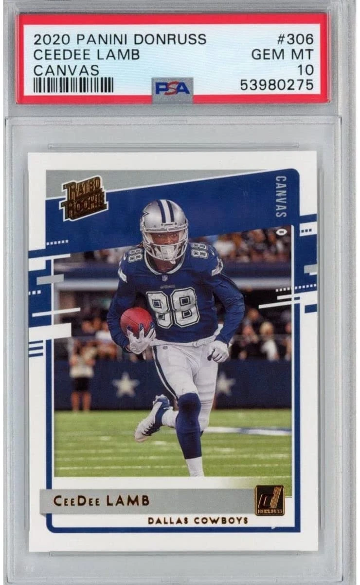 Graded 2020 Panini Donruss CEEDEE LAMB #306 Canvas Rookie Card PSA 10